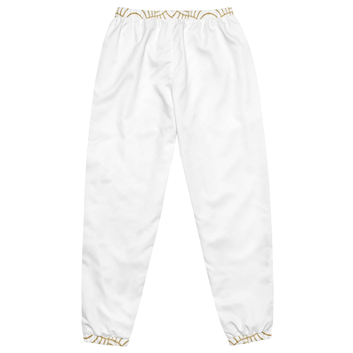 White and Gold Joggers for Men featuring a gold trim and elastic waistband design