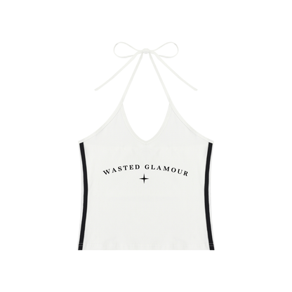 Women's Color Block Halter Crop Tank Top