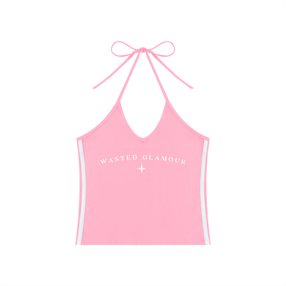 Women's Color Block Halter Crop Tank Top