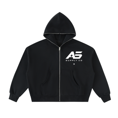 Fleeced Full-Zip Boxy Hoodie