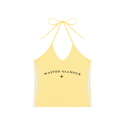 Women's Color Block Halter Crop Tank Top