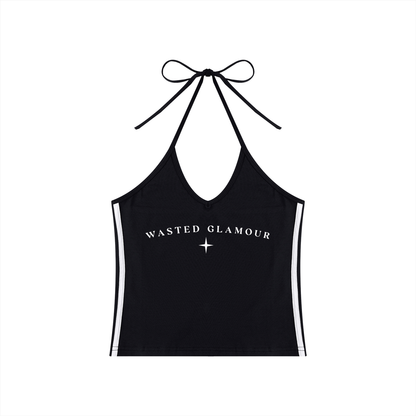 Women's Color Block Halter Crop Tank Top
