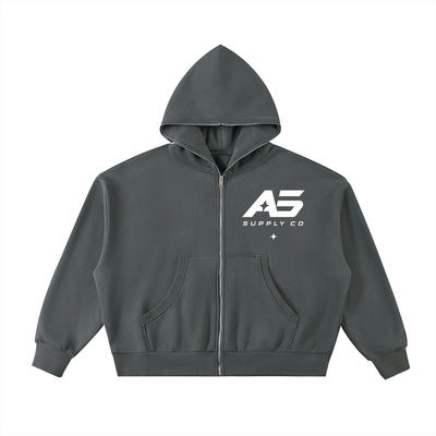 Fleeced Full-Zip Boxy Hoodie