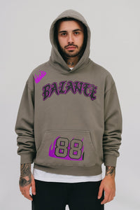 Light Gray Flame ‘88 BALANCE’ Streetwear Hoodie