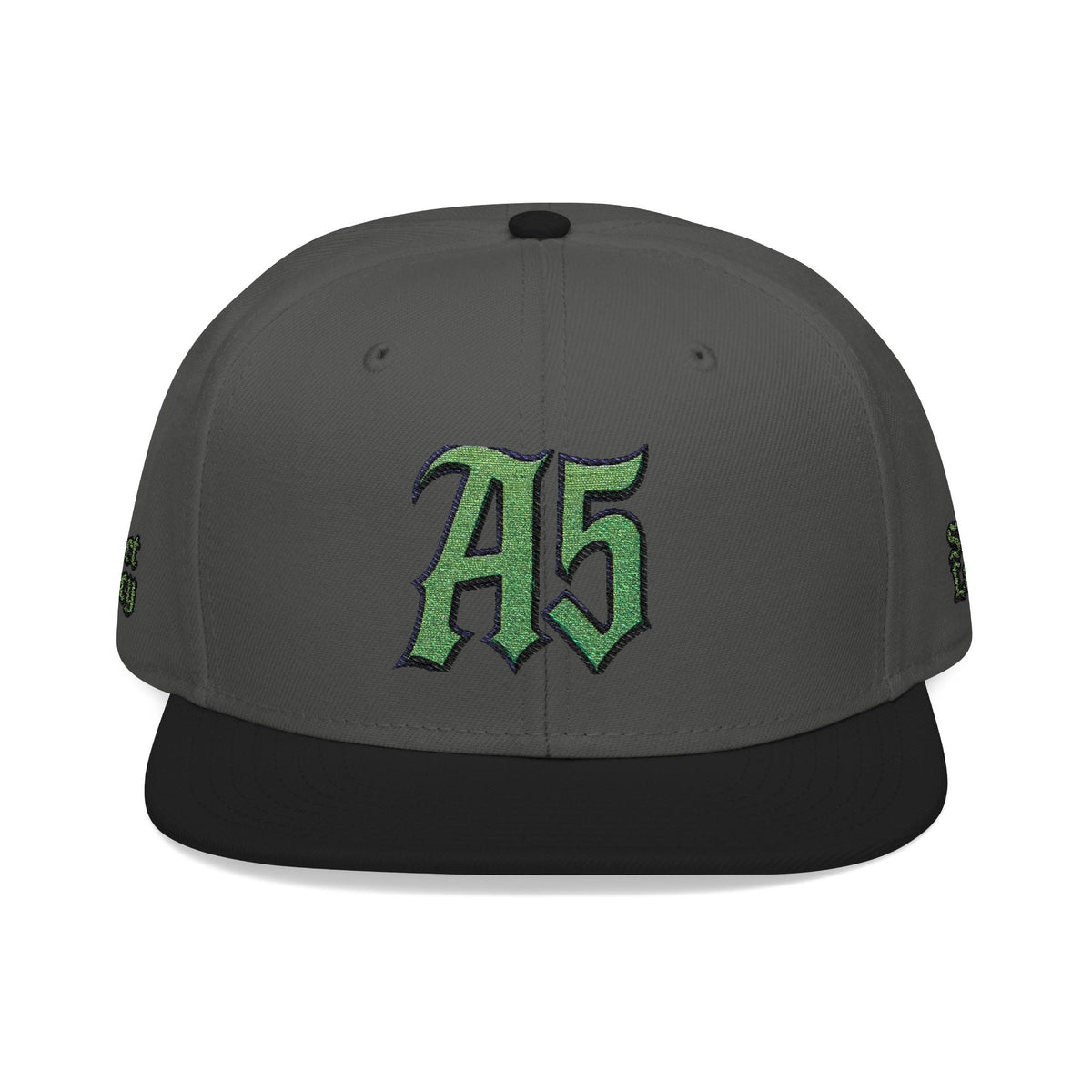 A5 Streetwear Snapback Hat – Green Embroidered Logo - One size / Black/Charcoal gray/Charcoal gray