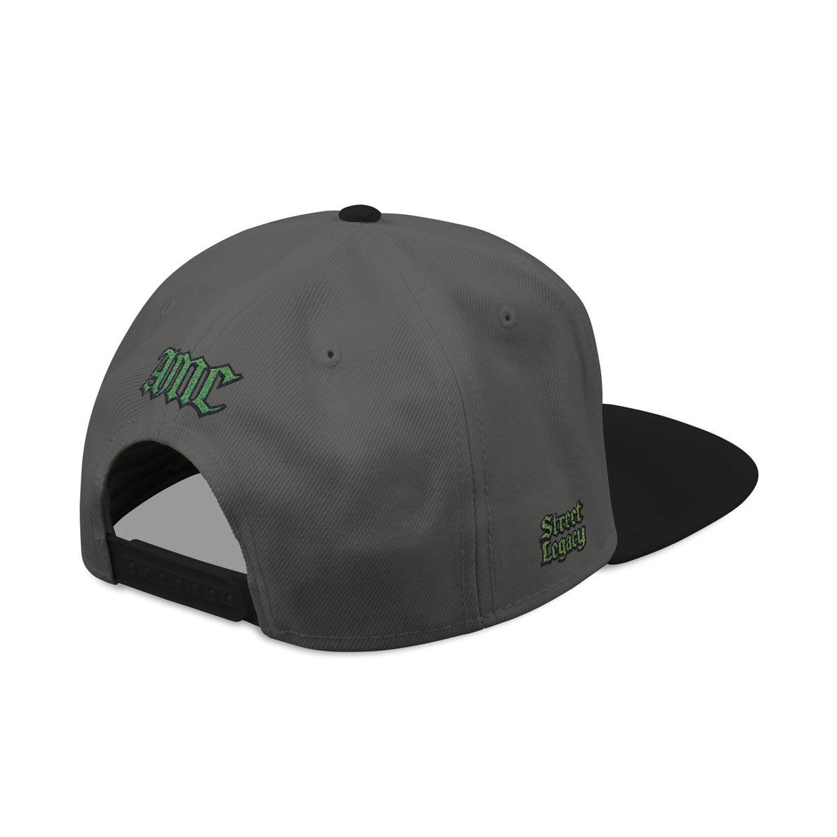 A5 Streetwear Snapback Hat – Green Embroidered Logo - One size / Black/Charcoal gray/Charcoal gray