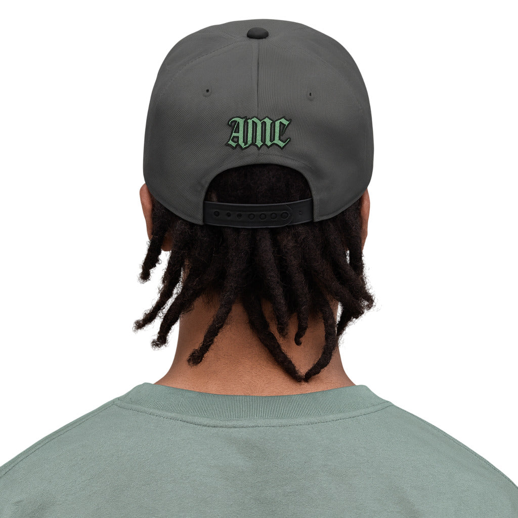 A5 Streetwear Snapback Hat – Green Embroidered Logo - One size / Black/Charcoal gray/Charcoal gray