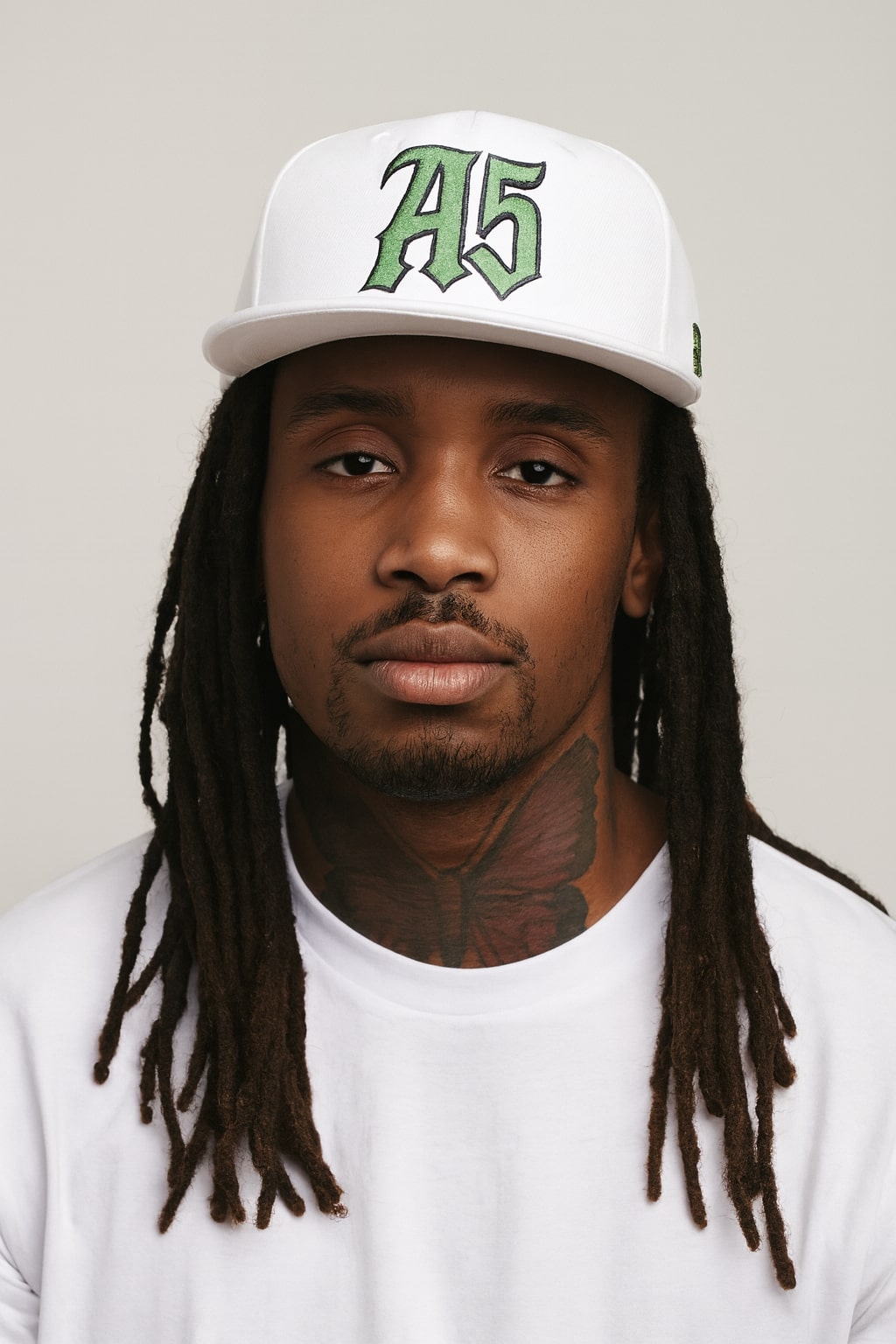 A5 Streetwear Snapback Hat – Green Embroidered Logo - One size / White