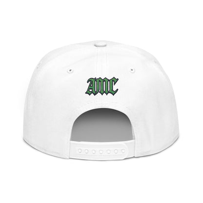 A5 Streetwear Snapback Hat – Green Embroidered Logo - One size / White