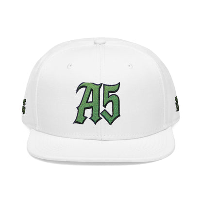 A5 Streetwear Snapback Hat – Green Embroidered Logo - One size / White