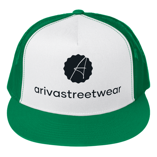 Adjustable Snapback Cap for Men – Green and White Arivastreetwear Trucker Cap with Mesh Back