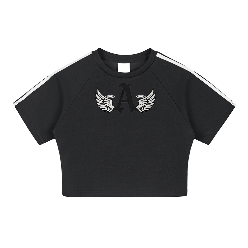 Ariva Streetwear Angel Wings ‘A’ Black Cropped Tee - Black / S