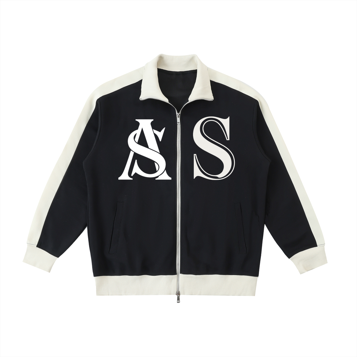 Ariva Streetwear “AS Legacy” Monogram Track Jacket - BLACK - Black with Mild Apricot / 2XS