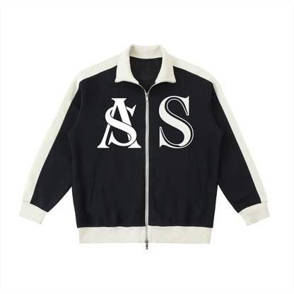 Ariva Streetwear “AS Legacy” Monogram Track Jacket - BLACK - Black with Mild Apricot / 2XS
