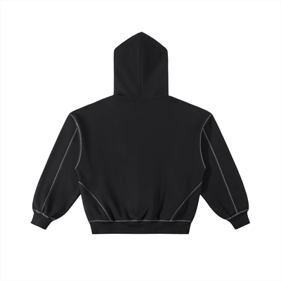 Contrast-Stitched Boxy Fleece Zip Hoodie - hover