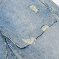 Distressed light blue denim.