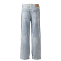 Light blue wide-leg jeans.