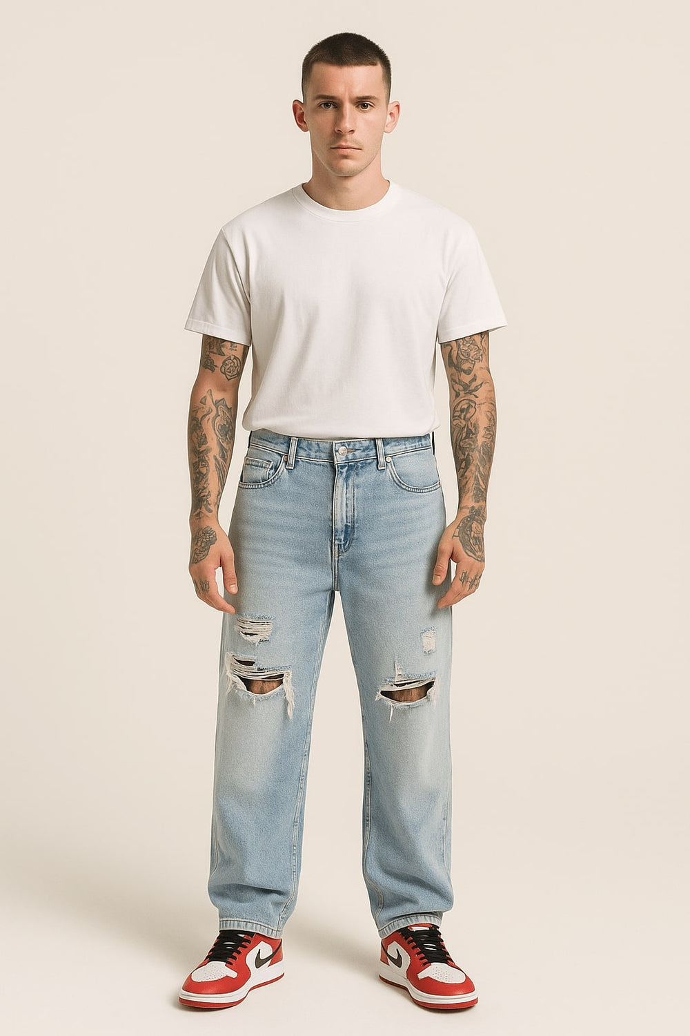 baggy distressed light wash jeans