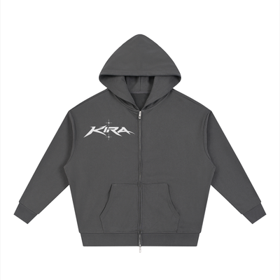 Unisex Loose Solid Full Zip Hoodie