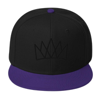 Black and purple Crown Snapback Hat perfect for streetwear fashion enthusiasts