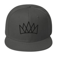 Gray snapback hat featuring a crown design perfect for stylish streetwear
