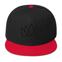 Black and red snapback hat featuring a crown design for trendy streetwear style