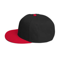 Black and red flat-brimmed cap, perfect for streetwear enthusiasts; Black and Purple Crown Snapback Hat