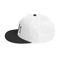 White and black flat-brimmed snapback hat for trendy streetwear style