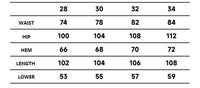 Clothing size chart.