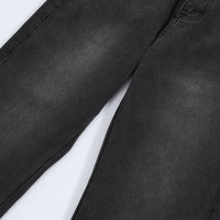 Gray denim pants.