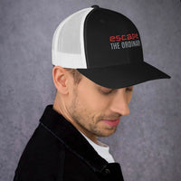 Black and white adjustable snapback trucker hat for stylish streetwear enthusiasts