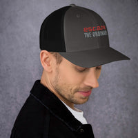 Gray and black trucker hat with adjustable snapback designed for stylish streetwear