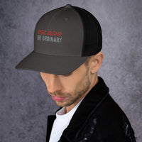 Gray and black trucker hat, adjustable snapback for trendy streetwear style