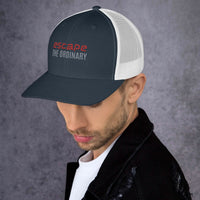 Navy and white adjustable snapback trucker hat for trendy streetwear style