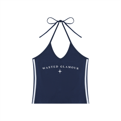 Women's Color Block Halter Crop Tank Top