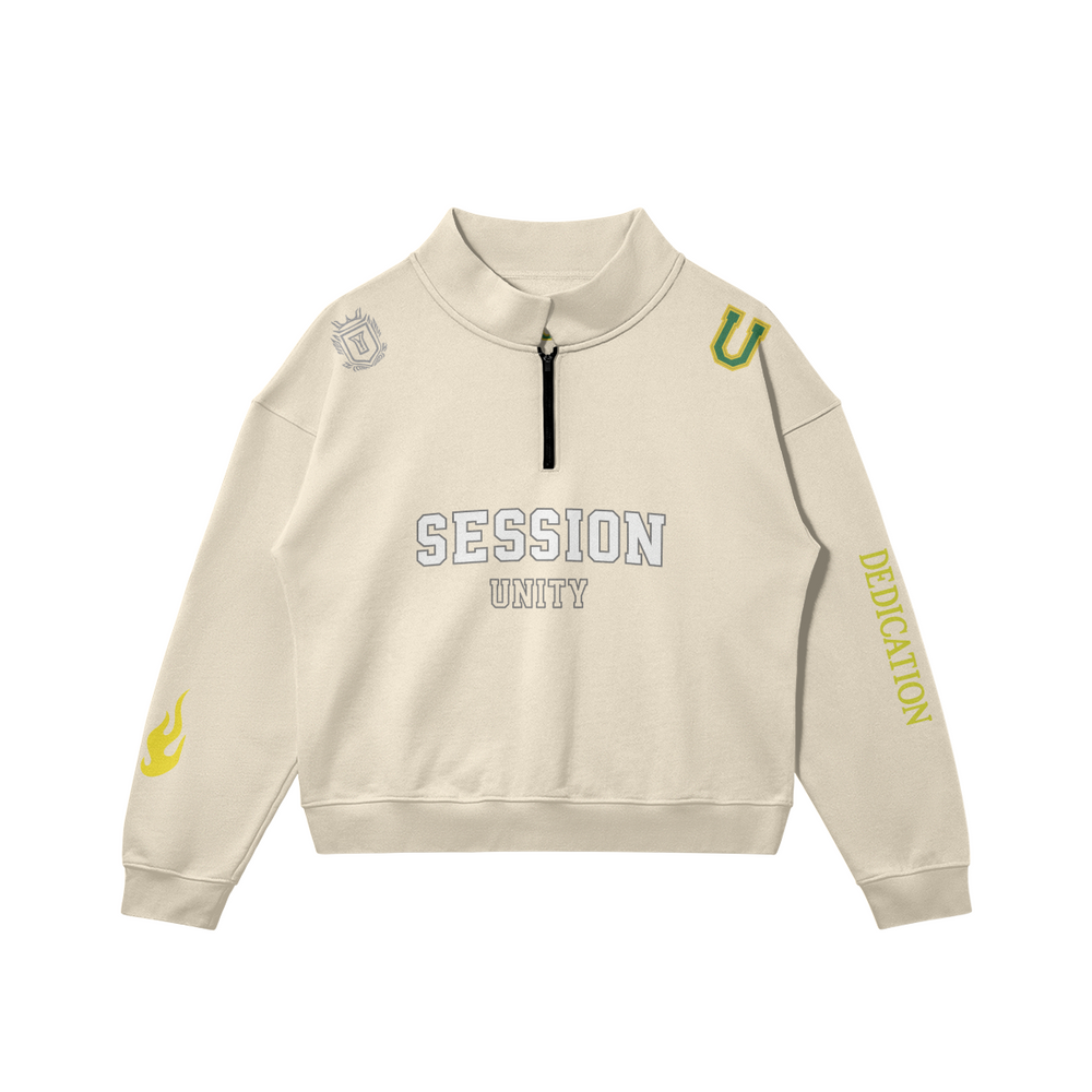 DEDICATION Flame Sleeve Varsity Zip Sweatshirt - Beige - Rice Apricot / S