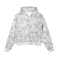 Gray tie-dye zip-up hoodie from Dirty Washed Boxy Zip-up Fleece Hoodie collection