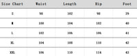 Clothing size chart.