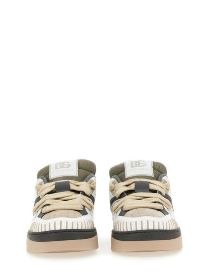 Dolce & Gabbana Beige White Low Top Sneakers