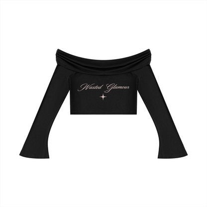 Women's Off-the-Shoulder Bell Sleeve Crop T-Shirt