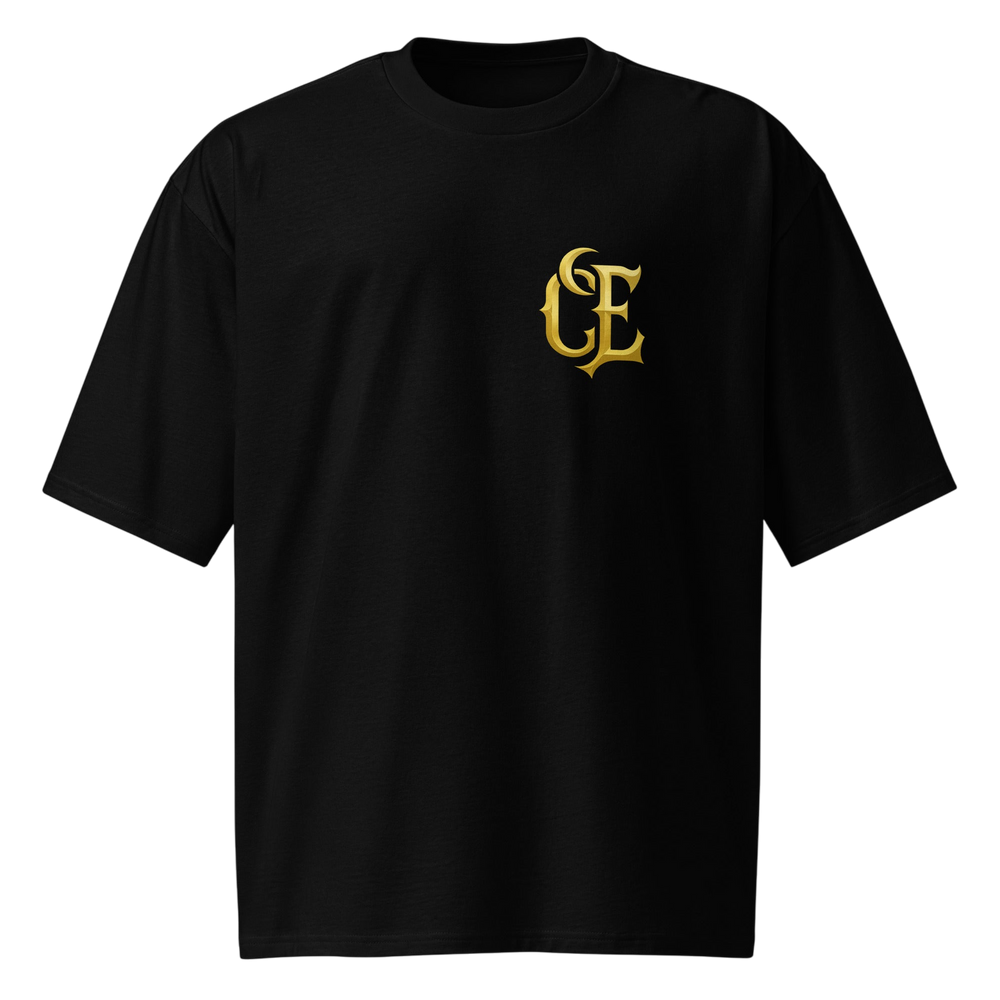 Gold CE Lettering T-Shirt Black Oversized - S
