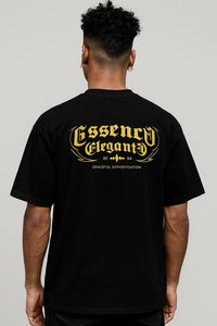 Gold CE Lettering T-Shirt Black Oversized