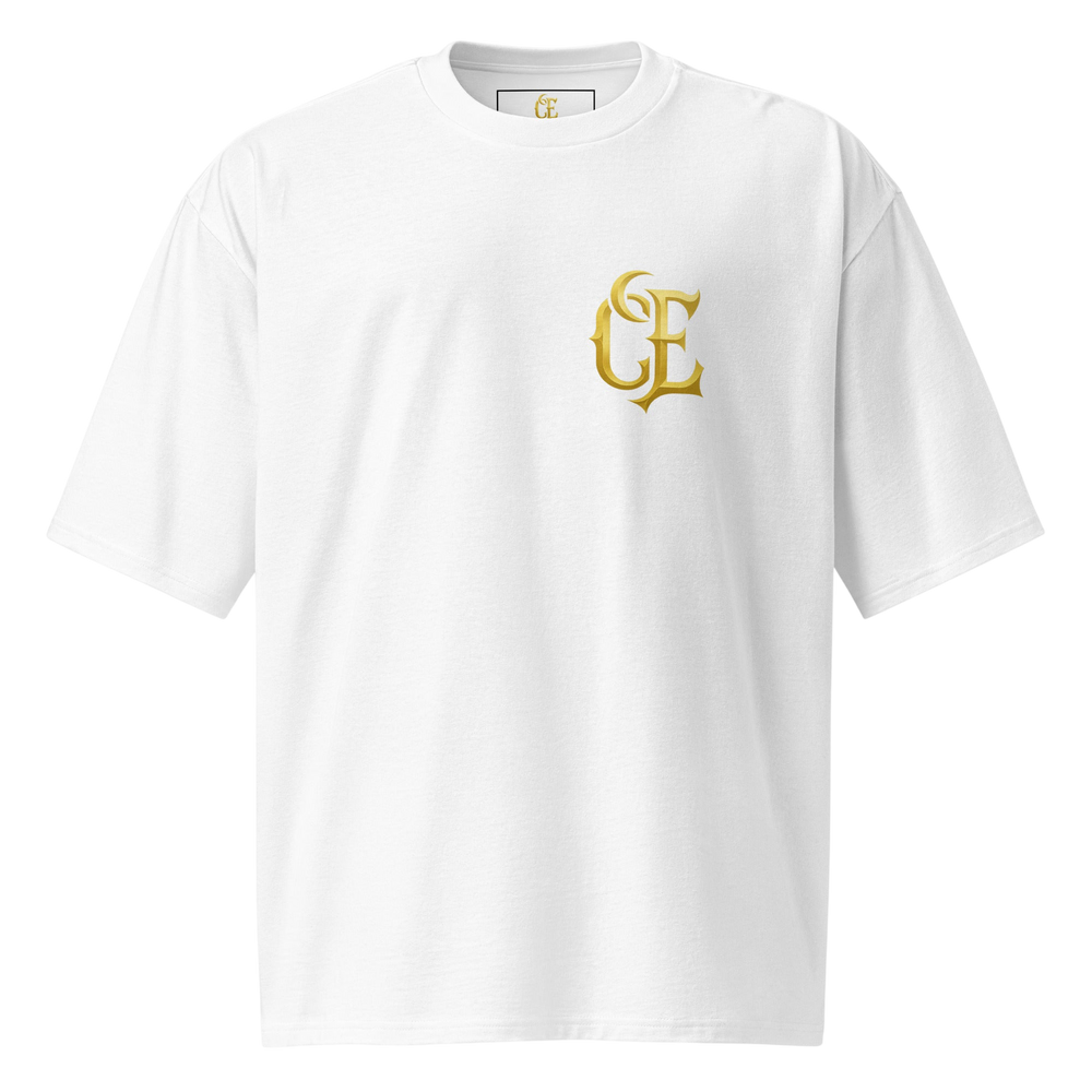 Gold CE Lettering T-Shirt White Oversized - S