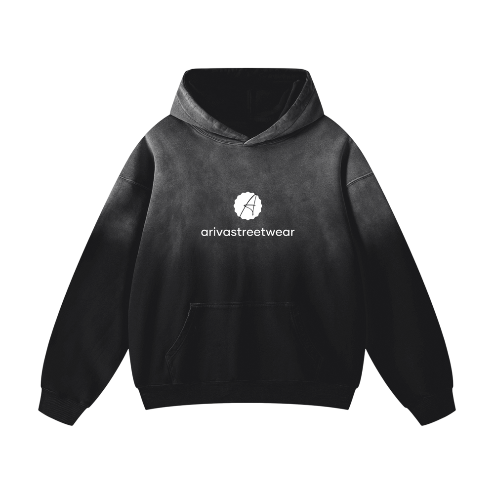 Black Heavyweight Sunfade Oversized Hoodie featuring a prominent logo