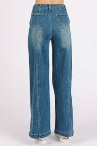 High-Waisted Wide-Leg Denim Jeans with Front Seams - Women’s Jeans