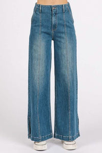High-Waisted Wide-Leg Denim Jeans with Front Seams - Women’s Jeans