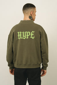HYPE CLOTHING™ Neon Dropout Half-Zip Sweatshirt - Green - Charcoal Grey / S
