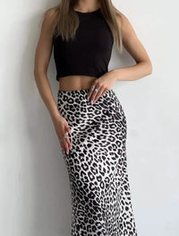 Leopard Print Satin Maxi Skirt - Women’s Skirts