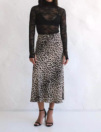 Leopard Print Satin Maxi Skirt - Women’s Skirts