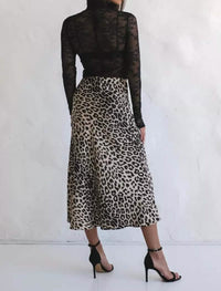 Leopard Print Satin Maxi Skirt - Women’s Skirts